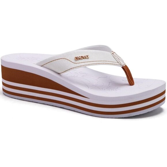 🆕 White Khaki Platform Flip Flops Women’s Summer Sandals Vegan Leather Comfort - Picture 1 of 7